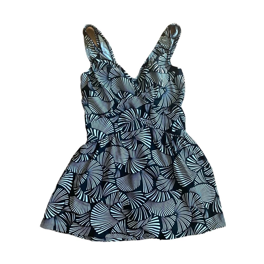 Azul black white‎ abstract geometric shell pattern mini swim dress Size 10